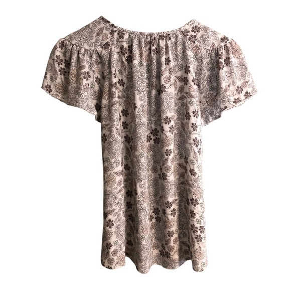 Loft Sz XS Peasant Boho Top Blouse Floral Neutral Keyhole Ruffled Cottagecore - Picture 4 of 9